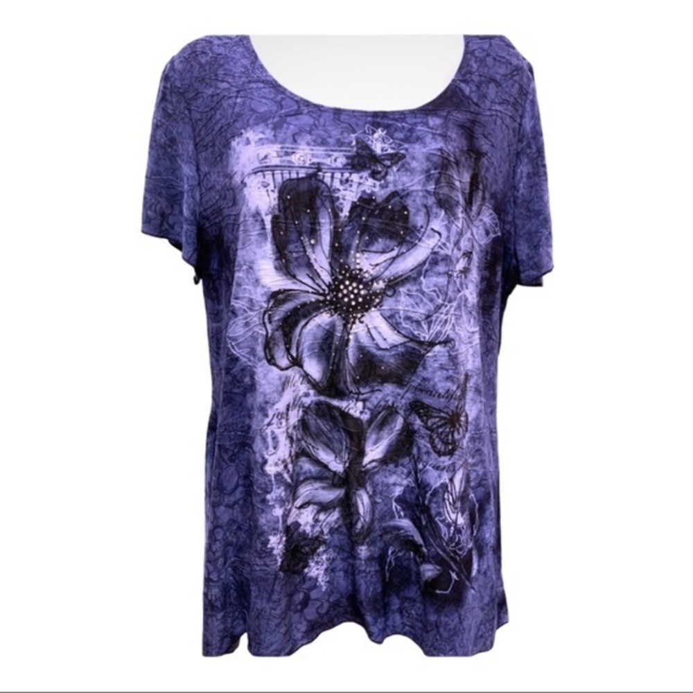 CB Top Floral Design Navy Blue Size 1X